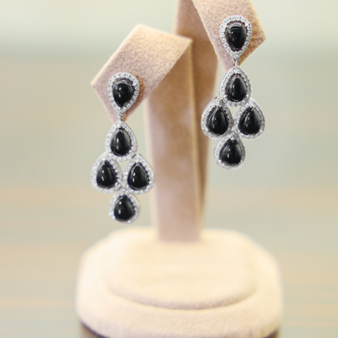Cabochon Pear-shaped Black Agate Earrings
